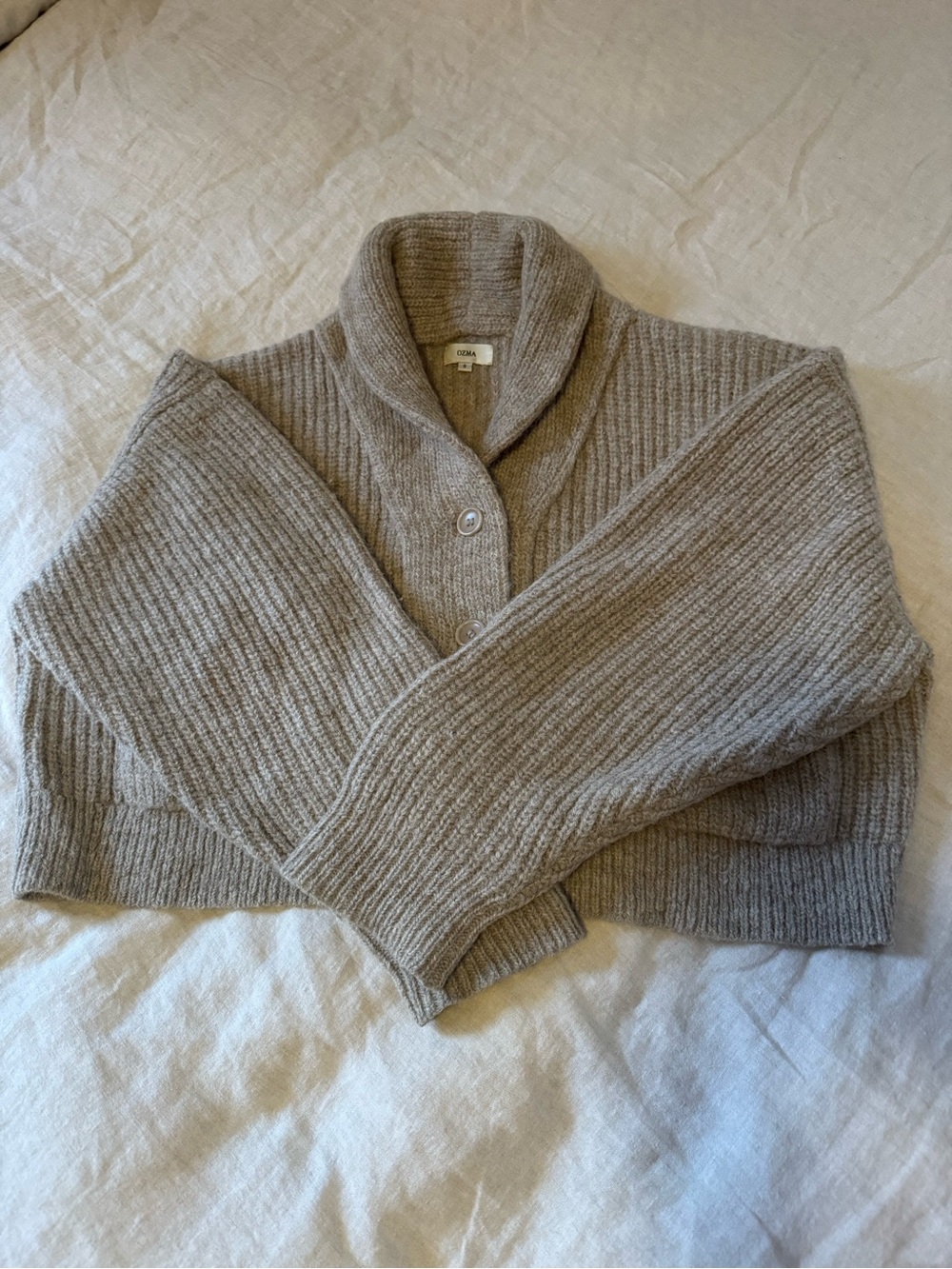 OZMA Ribbed Shawl Collar Button Cardigan - Brush - Picture 2 of 5